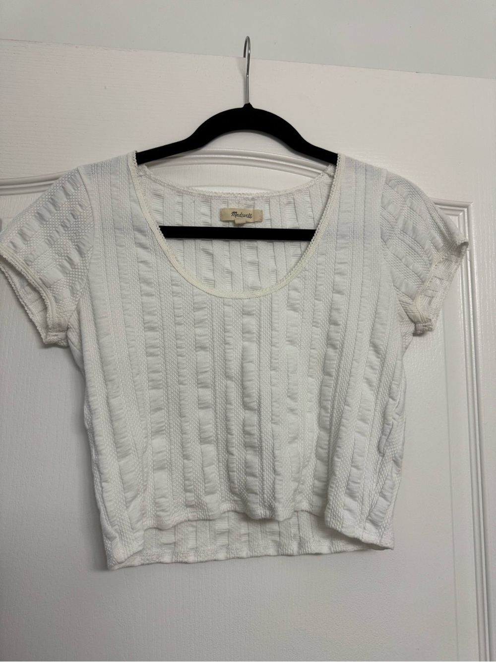 Madewell Cream Textured Crop Tee